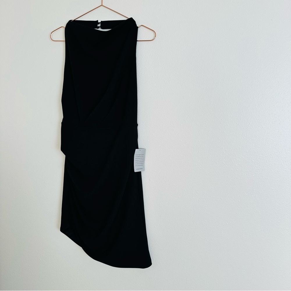 New Jewel Badgley Mischka Asymmetric Halter Elegant Black Mini Dress - Picture 5 of 9